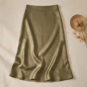 Olive Satin Midi Skirt
